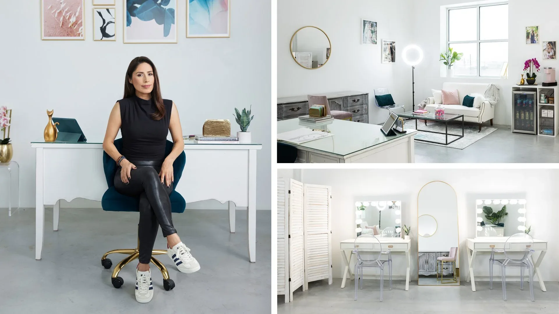 Lisa Pelayo in her bright professional makeup studio