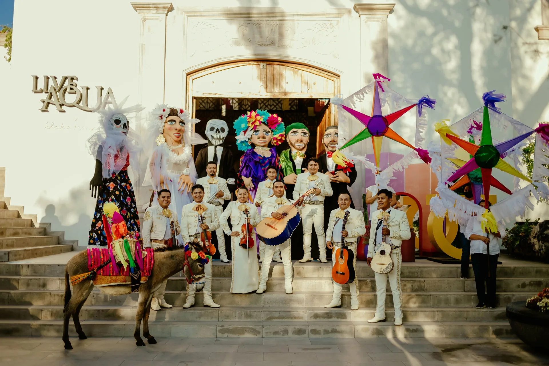 Musicians leading a traditional San Miguel wedding callejoneada
