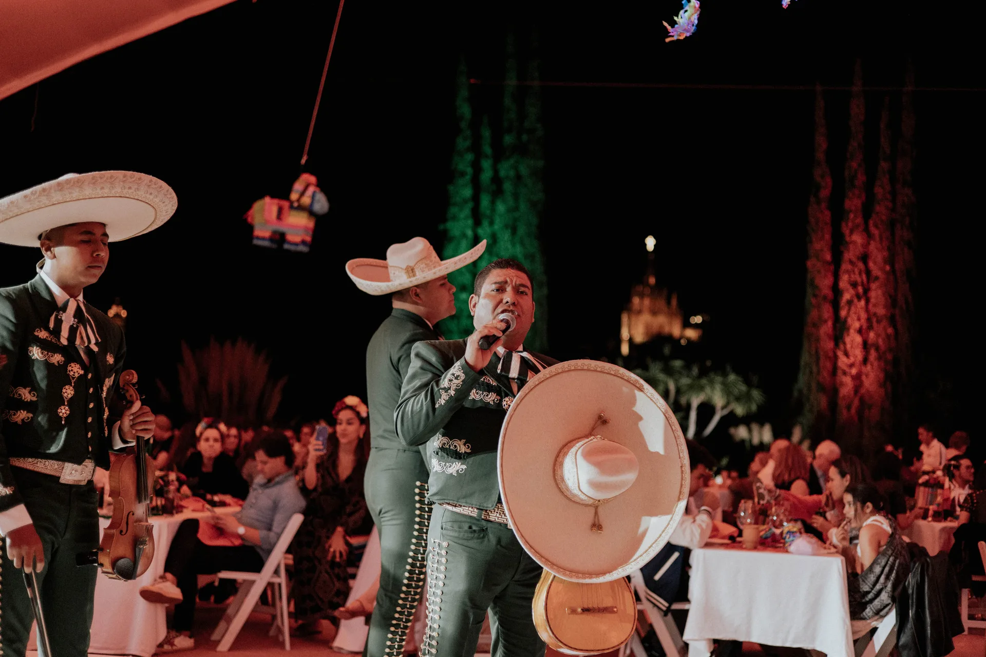 Mariachi ensemble performing for a wedding celebration