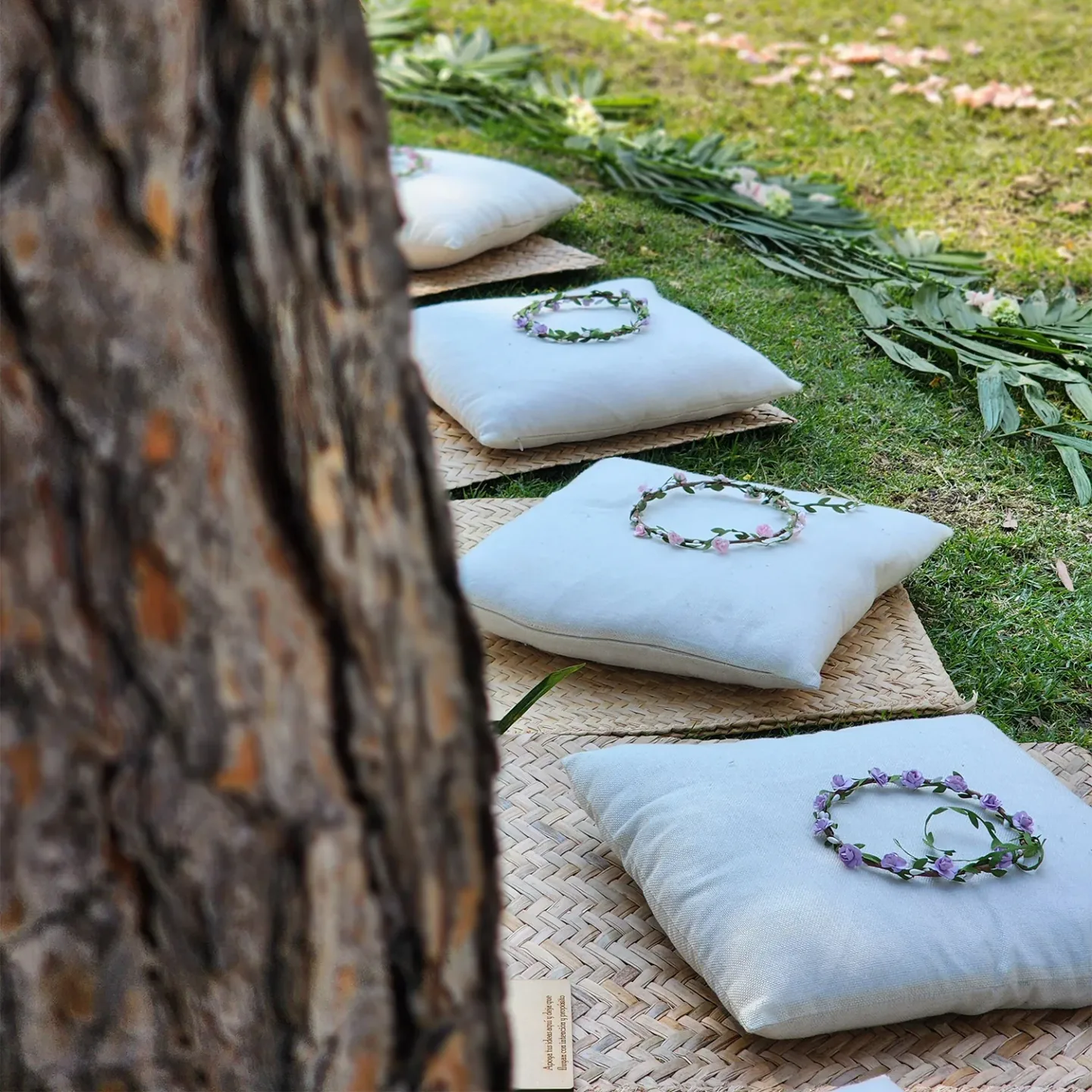 Mindfulness setting with ceremonial cushions