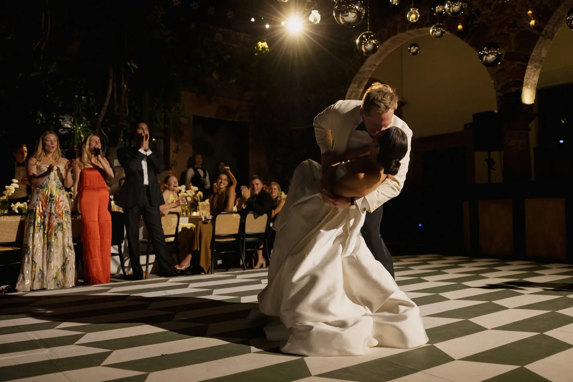 Energetic wedding reception dance moment