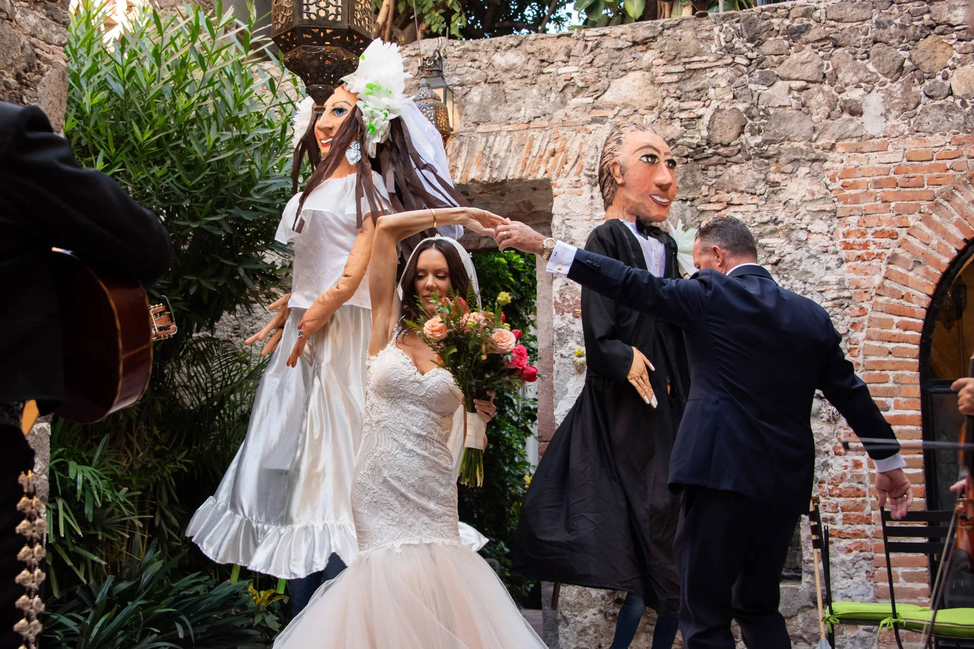 Newlyweds celebrating after their San Miguel wedding
