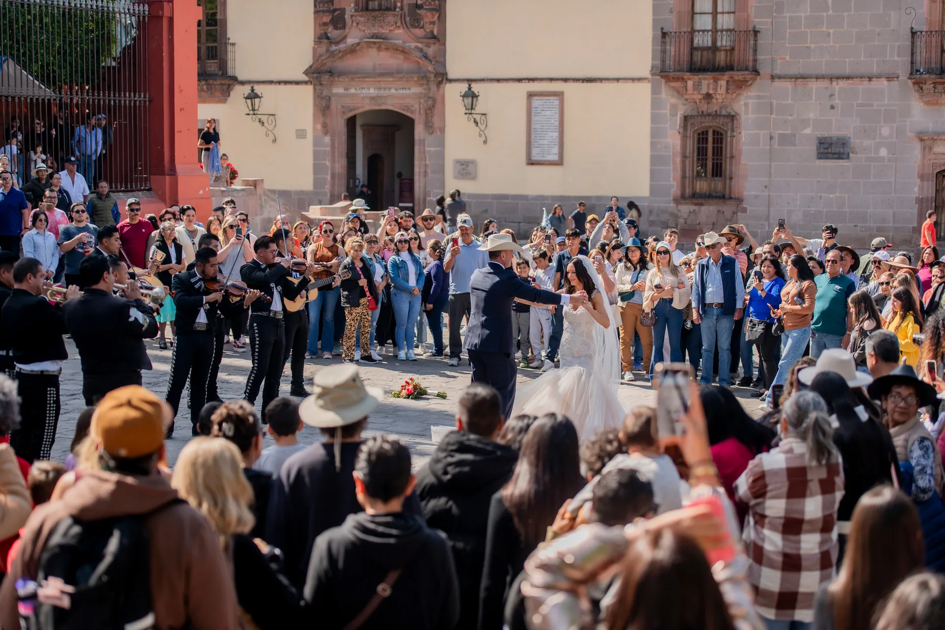Wedding guests enjoying a lively callejoneada