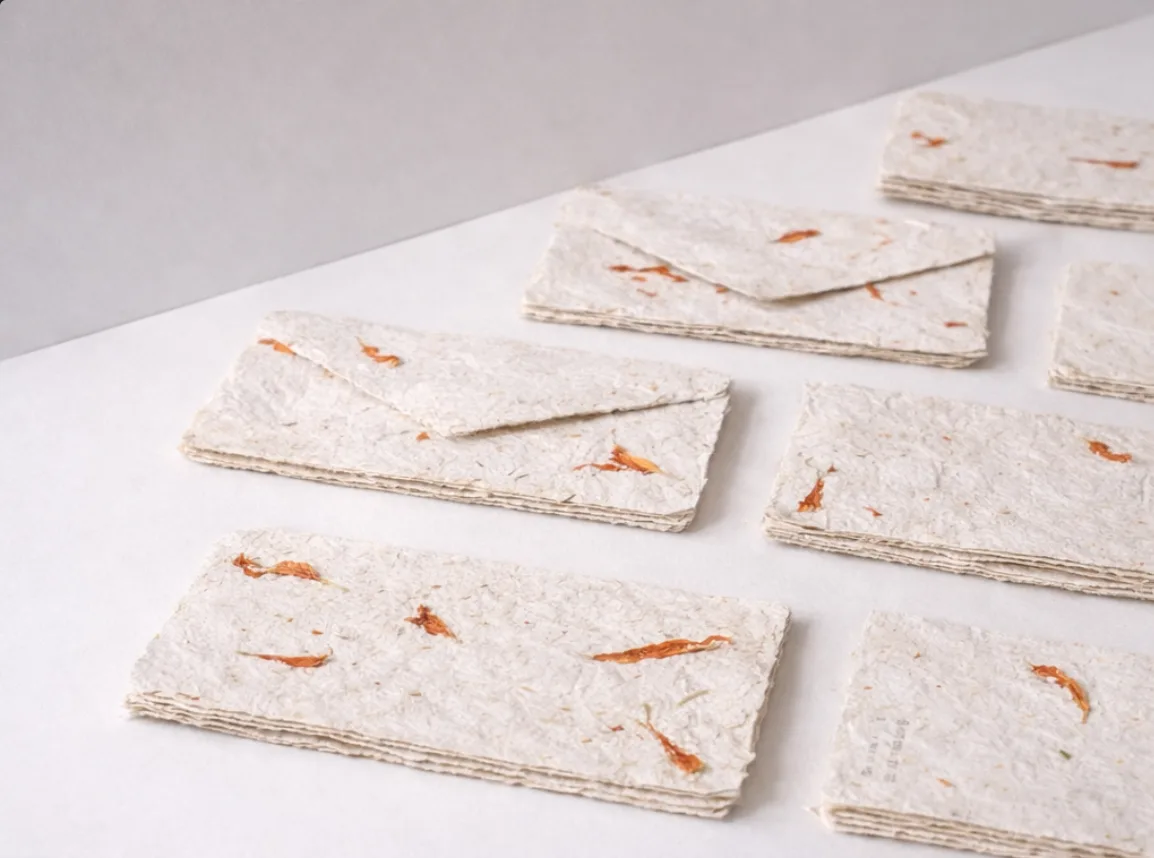 Amatl handmade cards and envelopes with marigold petals