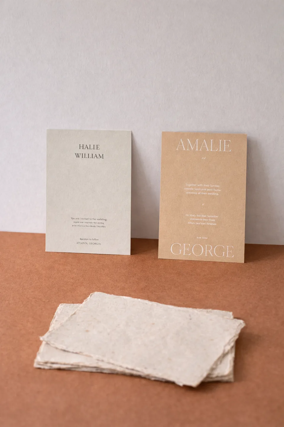 Amatl wedding invitations displayed with textured handmade paper