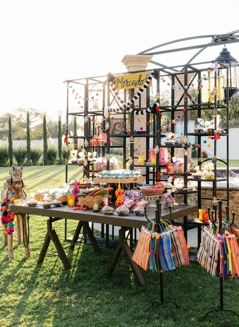 Colorful Mexican market display arranged on the event lawn