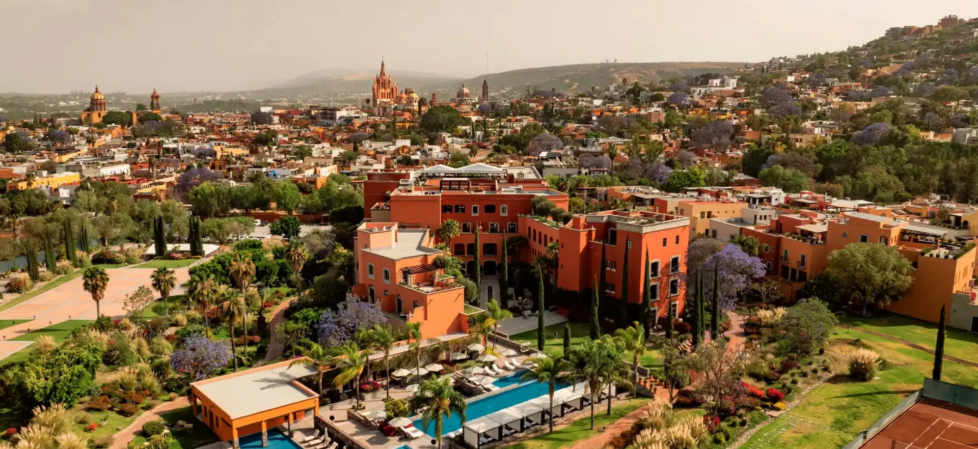 Aerial view of Rosewood San Miguel de Allende and the historic city skyline