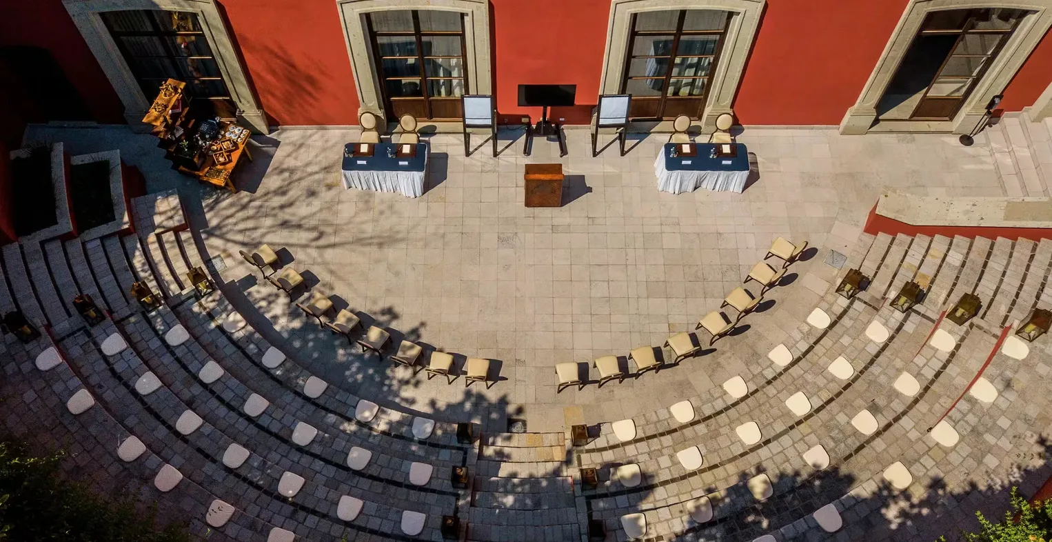 Rosewood amphitheater arranged for a wedding ceremony